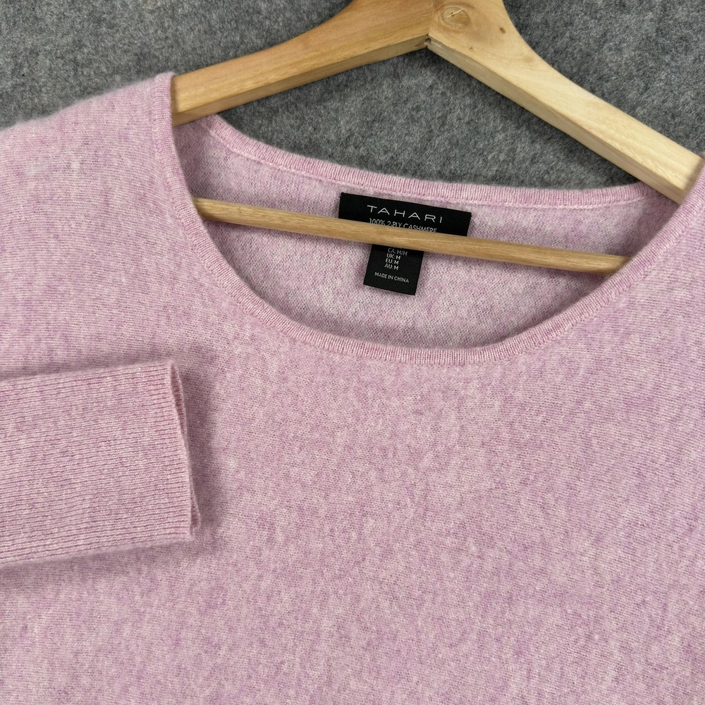 Tahari Sweater Womens Medium Pink 100% 2-Ply Cashmere Crewneck Pullover Knit
